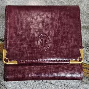 Cartier Burgundy Leather Wallet with Gold Corner Accents- VINTAGE CLASSIC PIECE